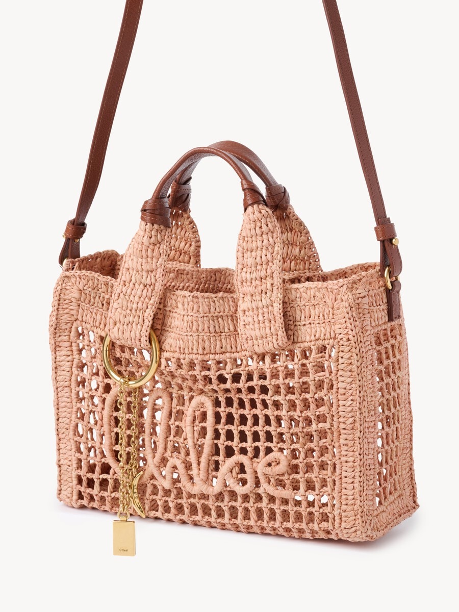 Bolso tote Summer Banana East-West peque&ntilde;o con correa de rafia - 4