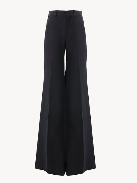 High-rise flared pants in linen cr&ecirc;pe