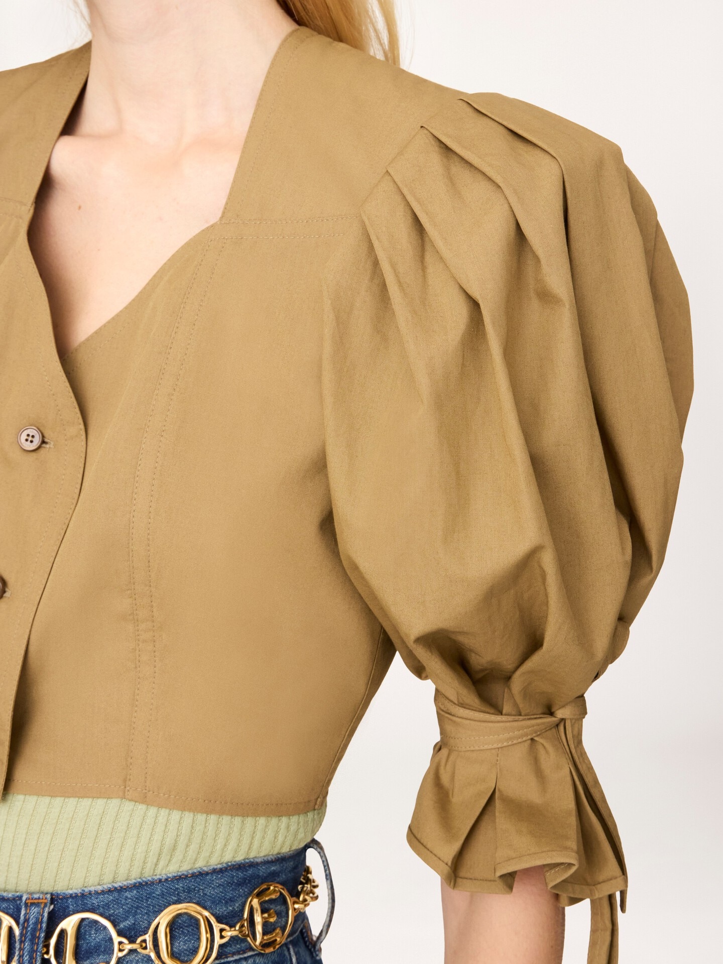 Puff-sleeve cropped top in cotton poplin - 5.0