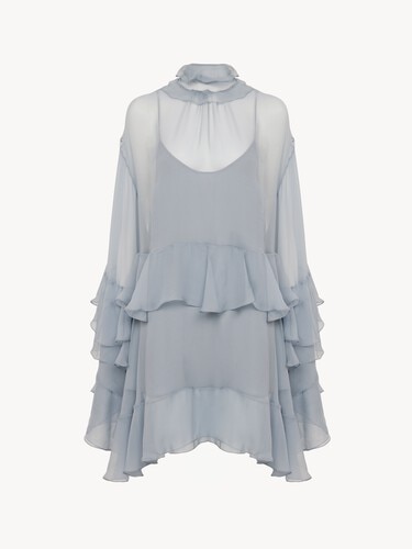 Ruffled mini dress in silk mousseline - 2