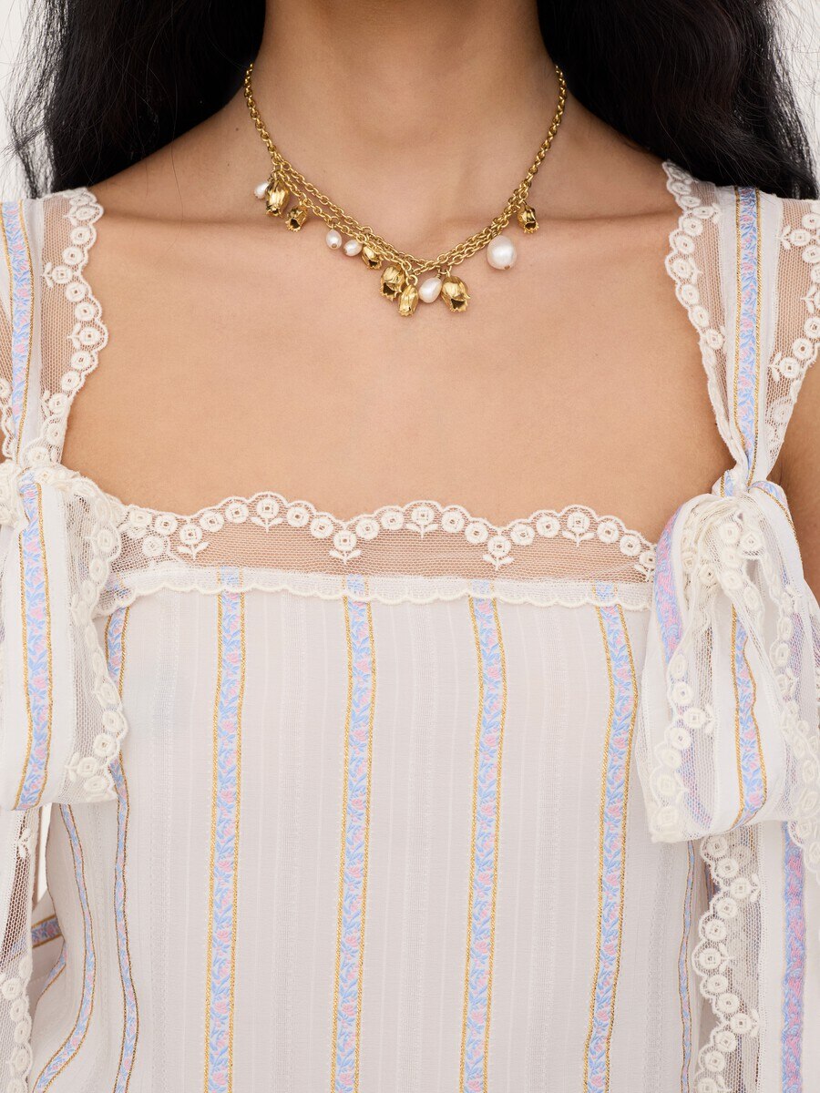 Cropped top in silk lurex jacquard & lace - 5