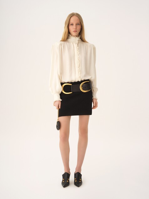 Oversized ruffled blouse in silk jacquard