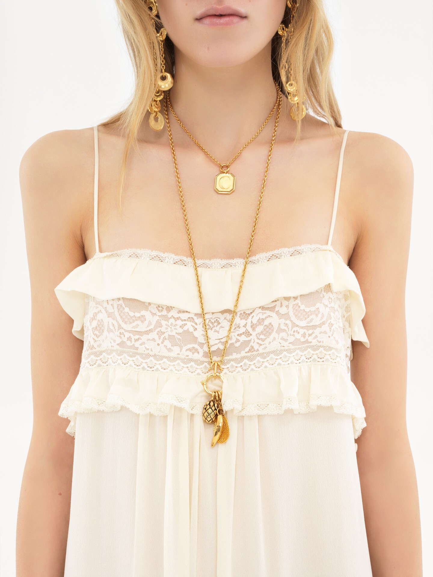 Sleeveless long dress in silk charmeuse - 5.0