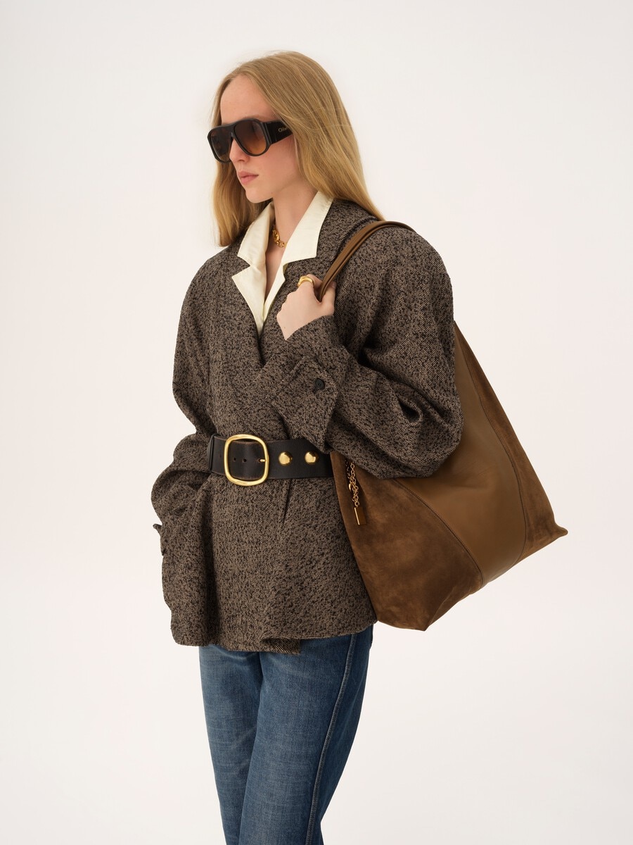Bolso tote Chlo&eacute; Spin grande de ante y cuero granulado - 3
