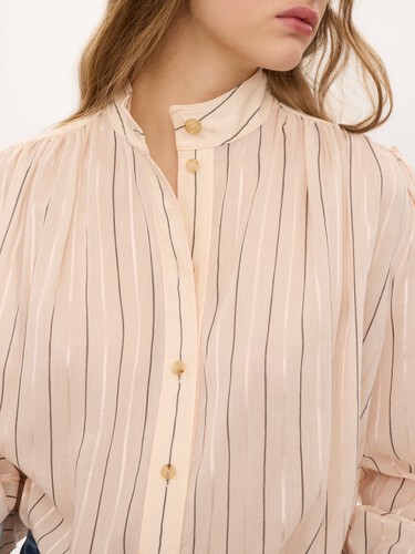 Gathered blouse in cotton & silk poplin - 5