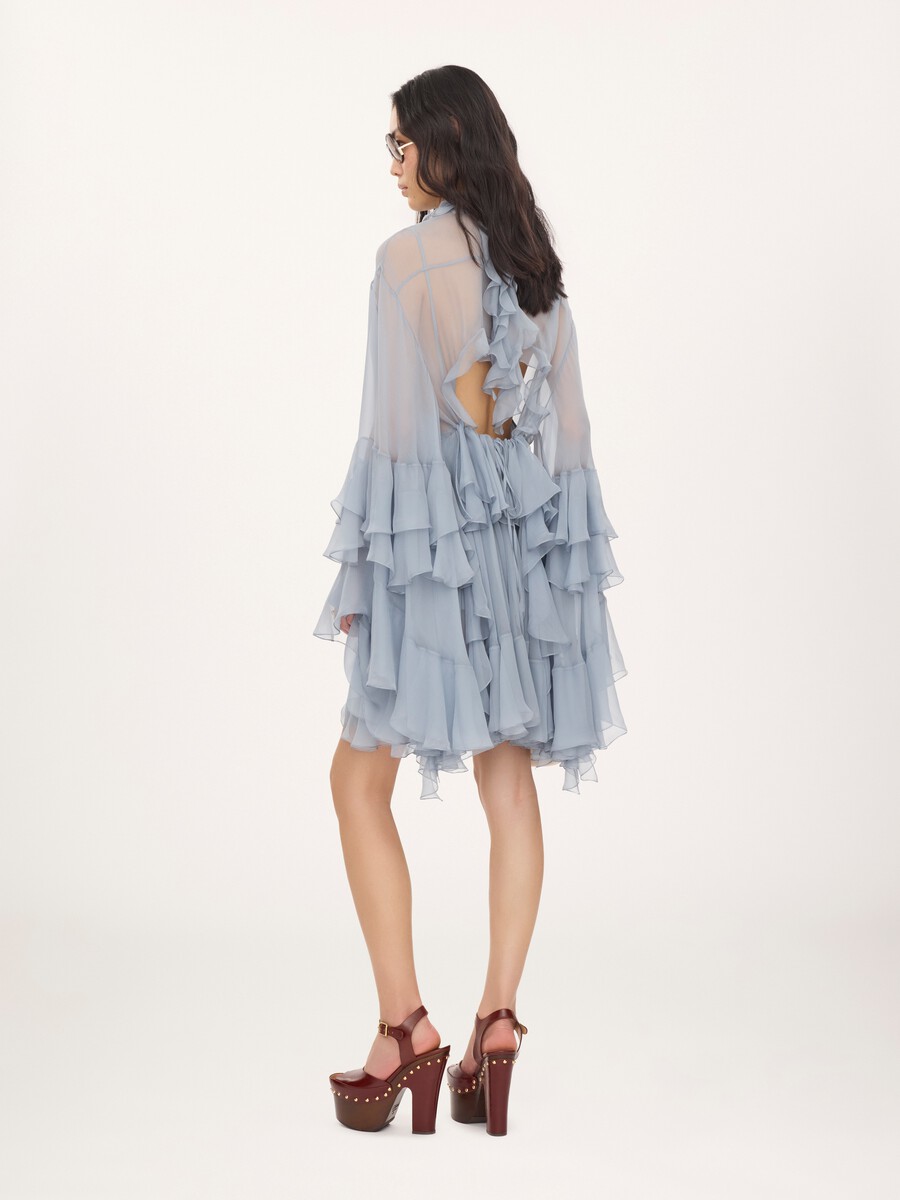 Ruffled mini dress in silk mousseline - 4