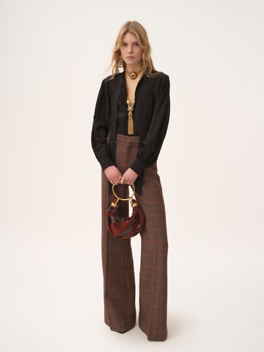 High-rise flared pants in wool check - 3
