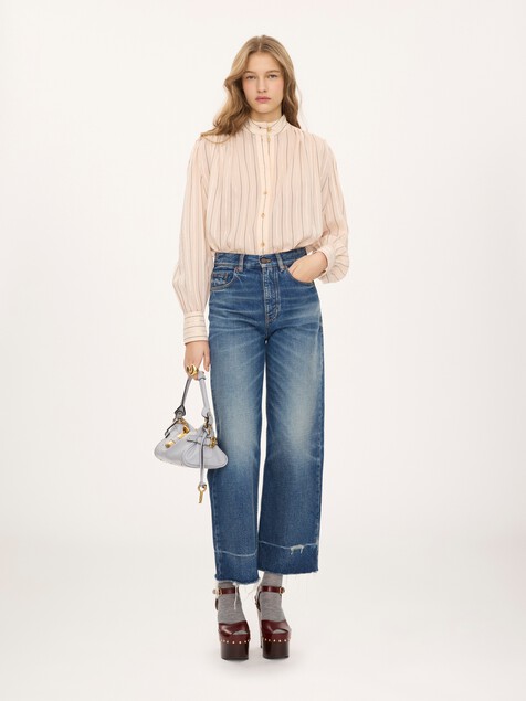 Blusa fruncida de popelina de seda y algod&oacute;n