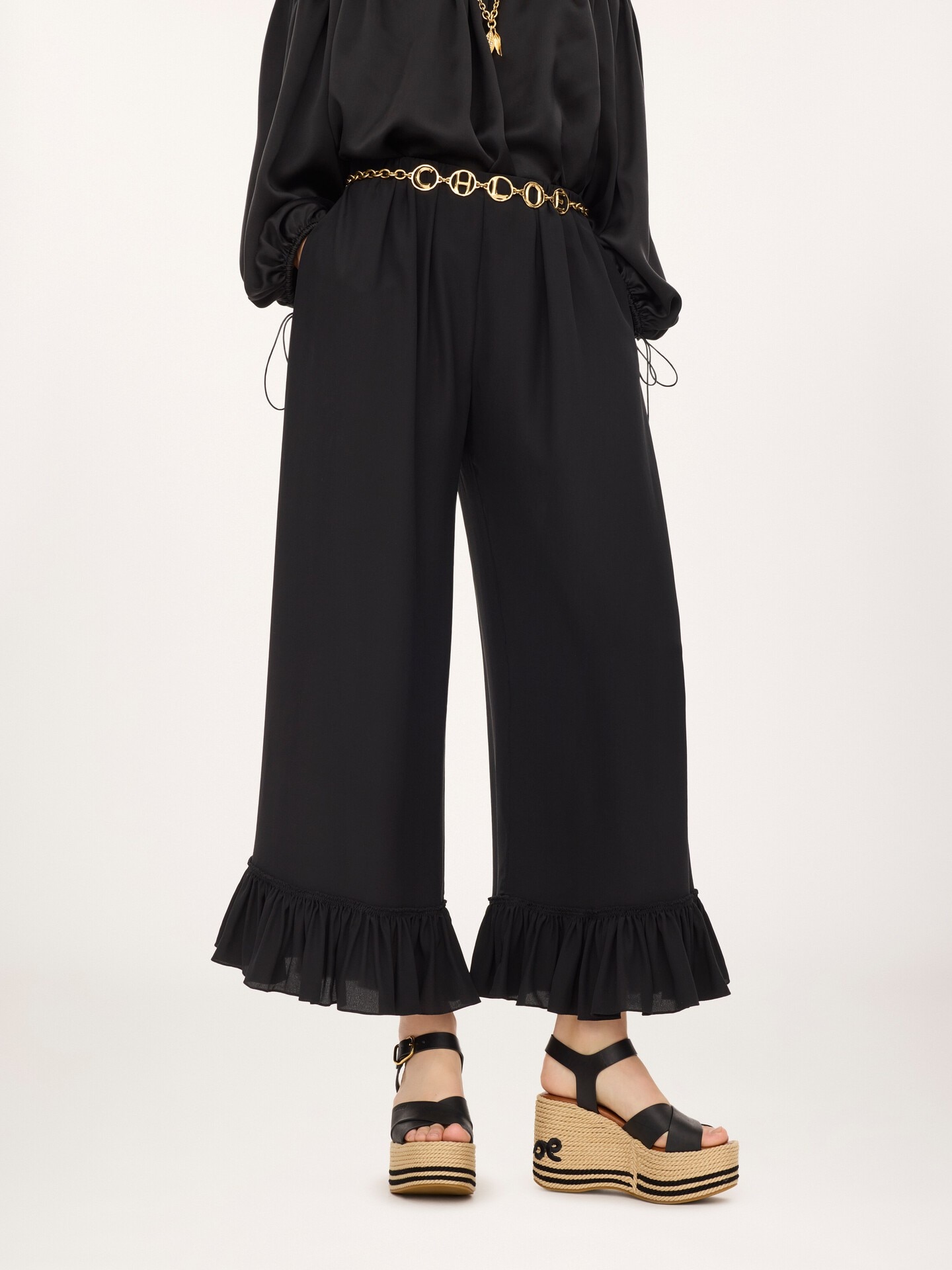 Cropped fluid pants in cr&ecirc;pe de chine - 3.0
