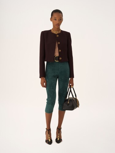Collarless cropped jacket in wool cr&ecirc;pe - 3
