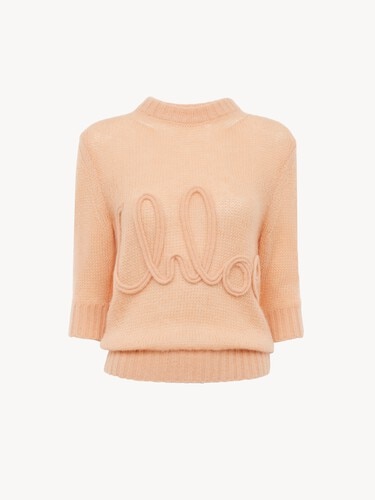 Elbow-sleeve logo sweater in alpaca wool & silk knit - 1
