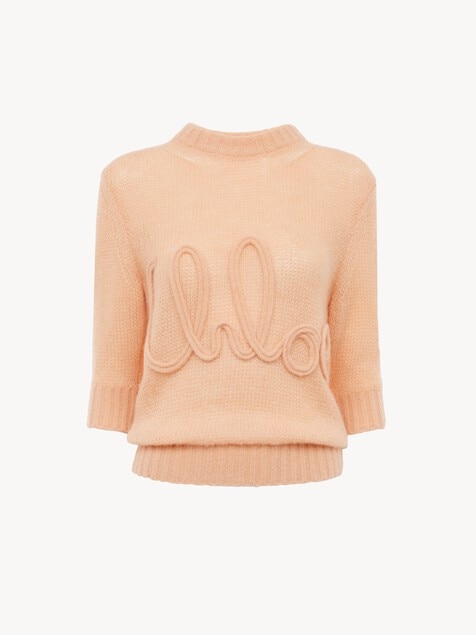 Elbow-sleeve logo sweater in alpaca wool & silk knit