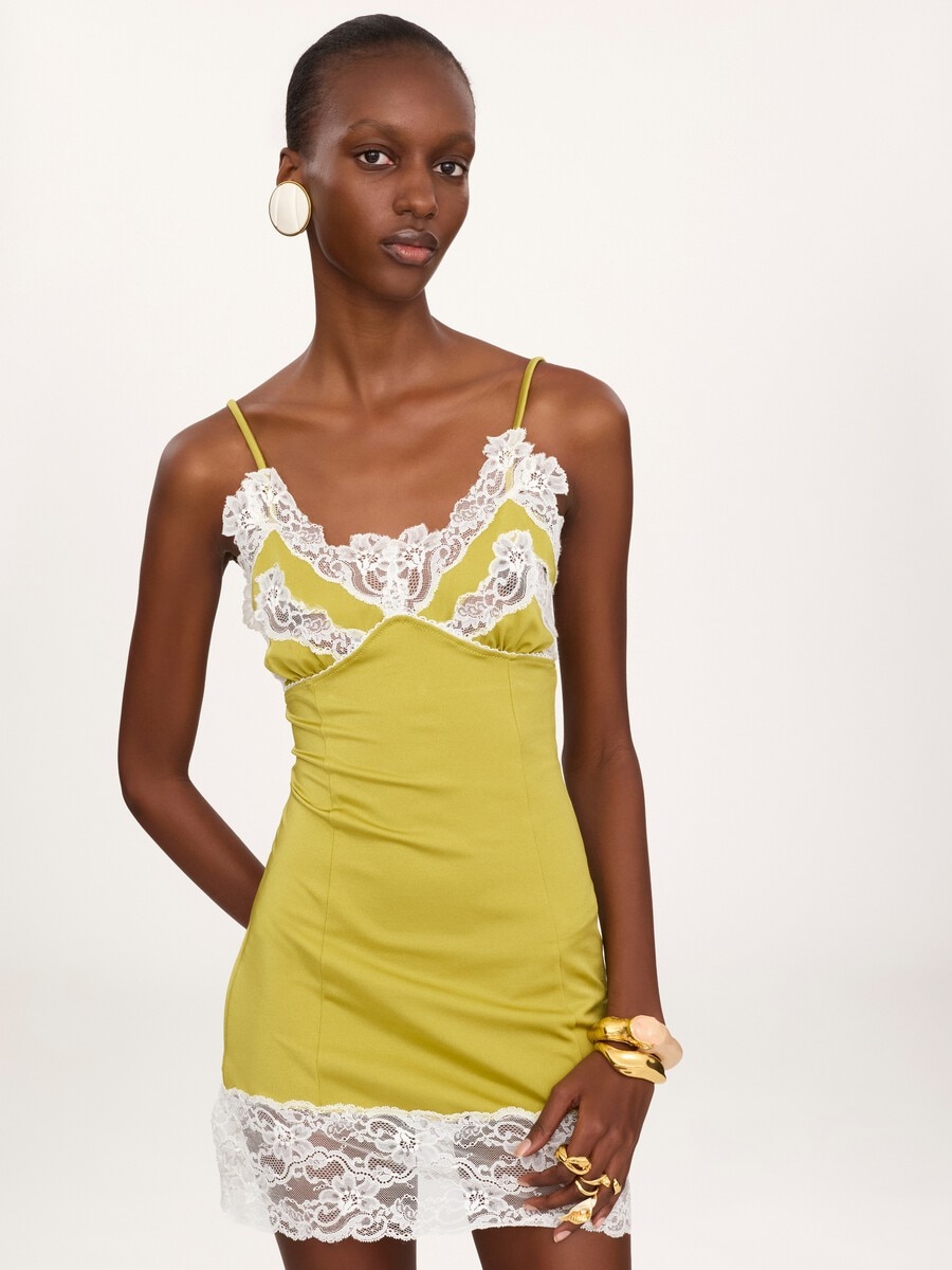 Fitted mini lingerie dress in stretch nylon & lace - 3