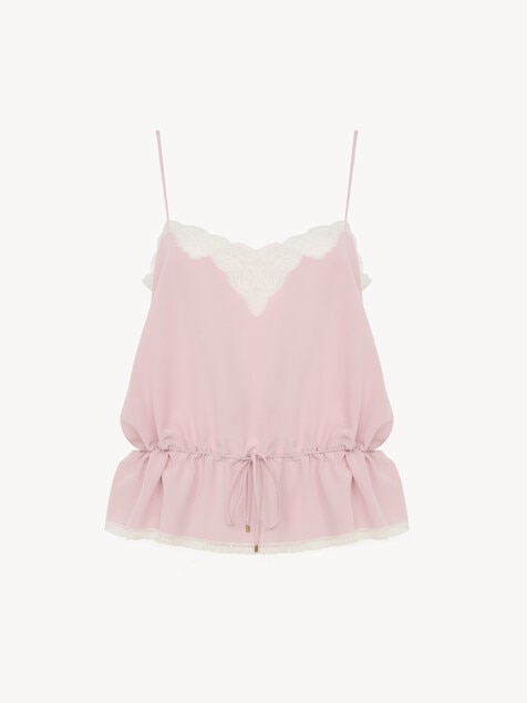 Camisole top in cr&ecirc;pe de chine & lace