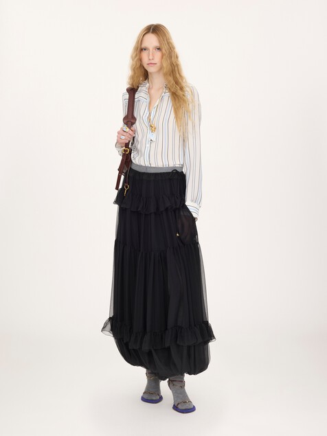 Fluid pleated pants in silk mousseline