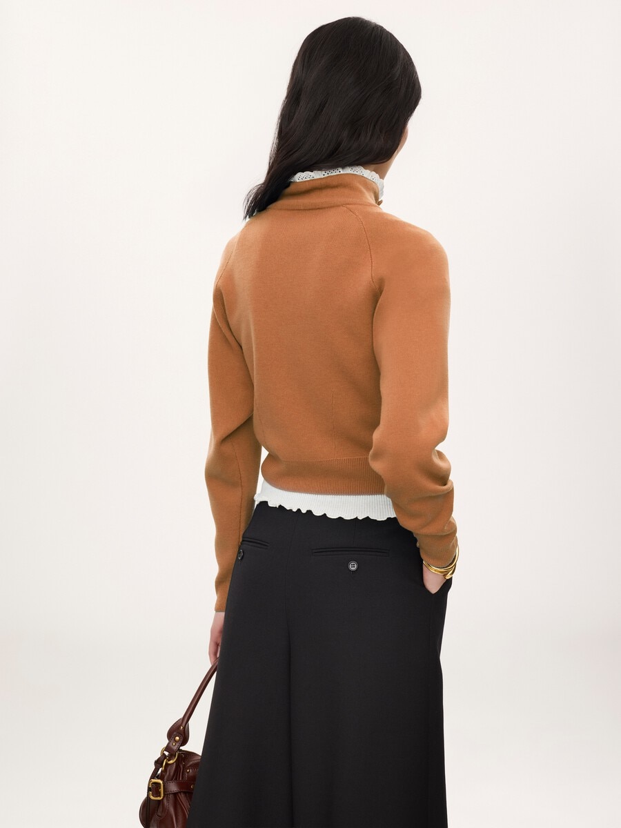 High-neck sweater in a wool knit & lace - 5