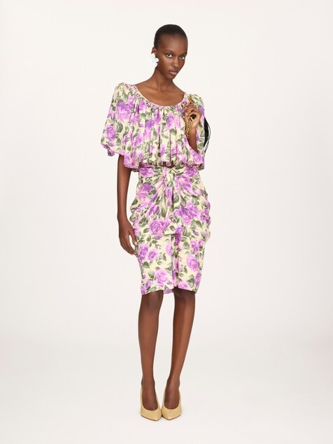 Knee-length wrap skirt in silk