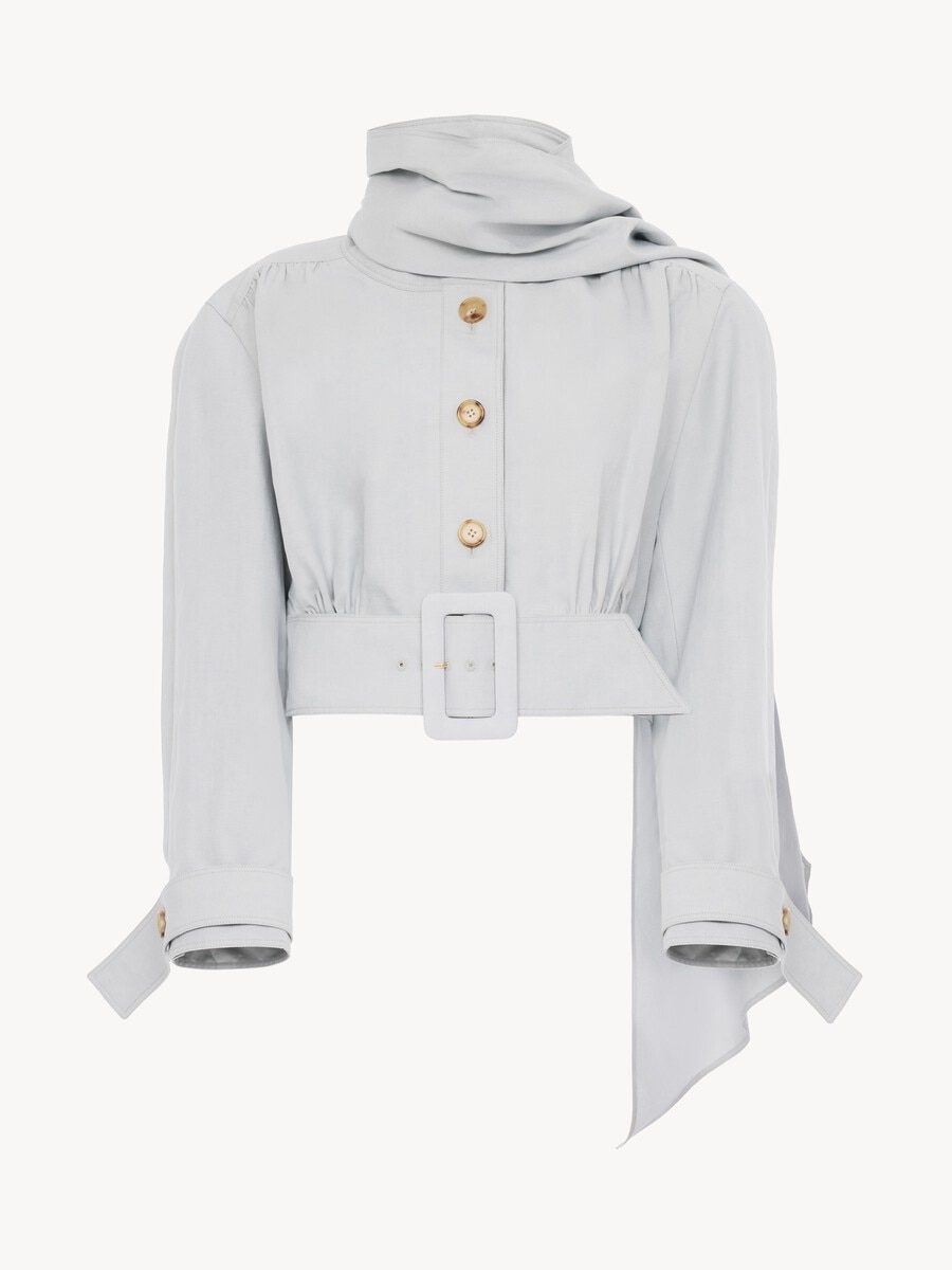Chaqueta cropped con pa&ntilde;uelo de mezcla de lino y algod&oacute;n - 2