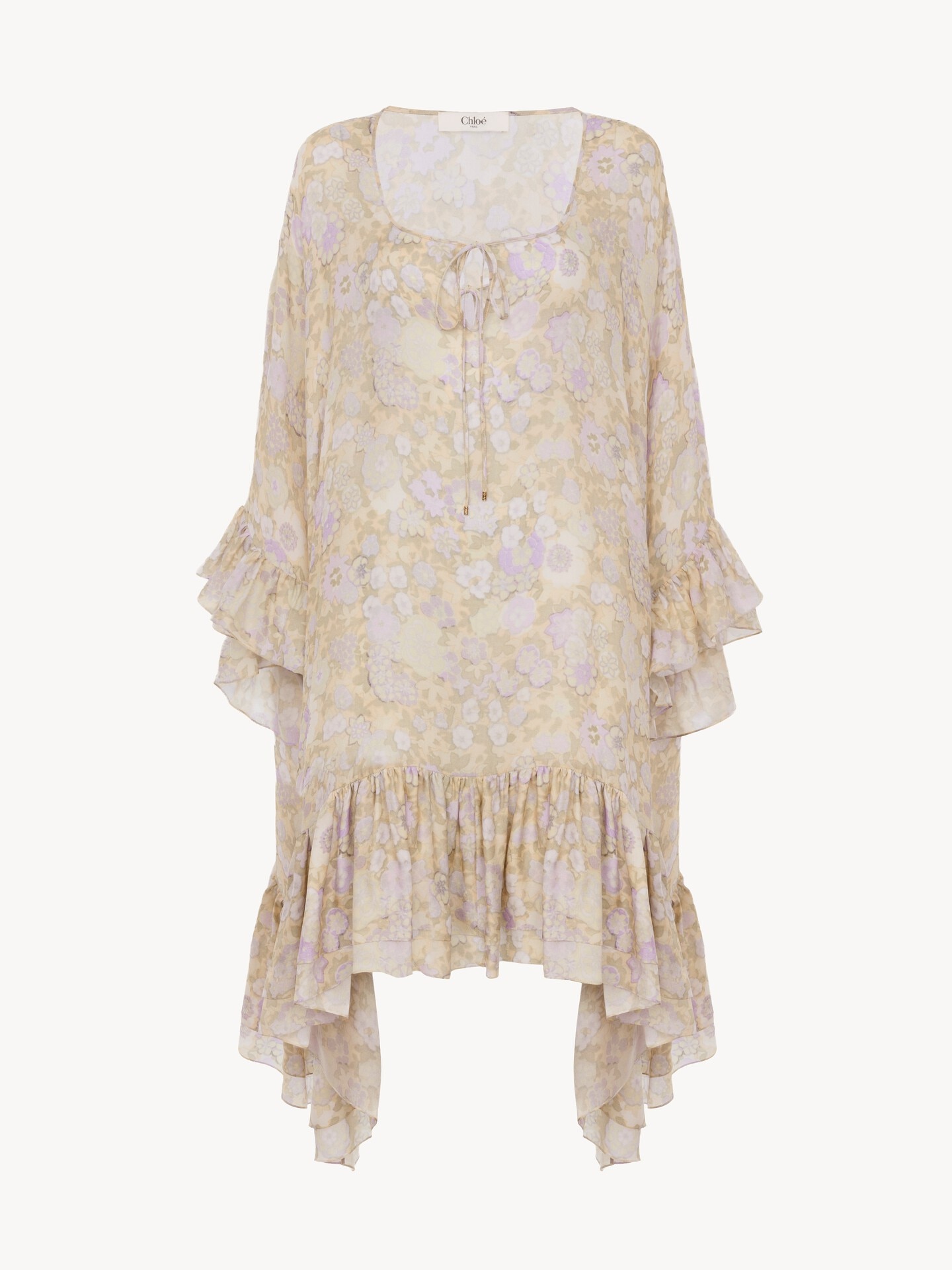 Knee-length ruffled kaftan in silk charmeuse - 2.0