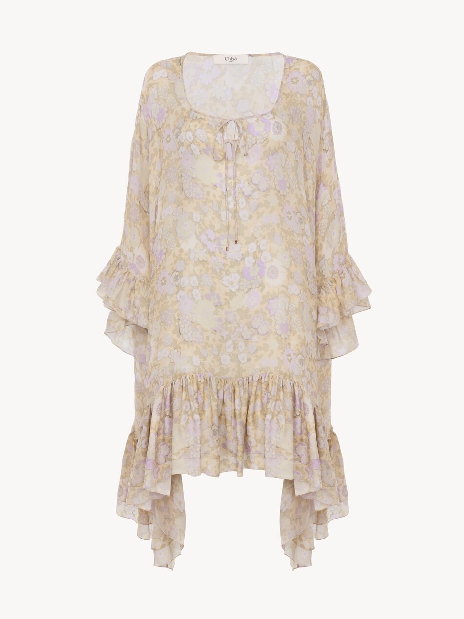 Knee-length ruffled kaftan in silk charmeuse - Packshot