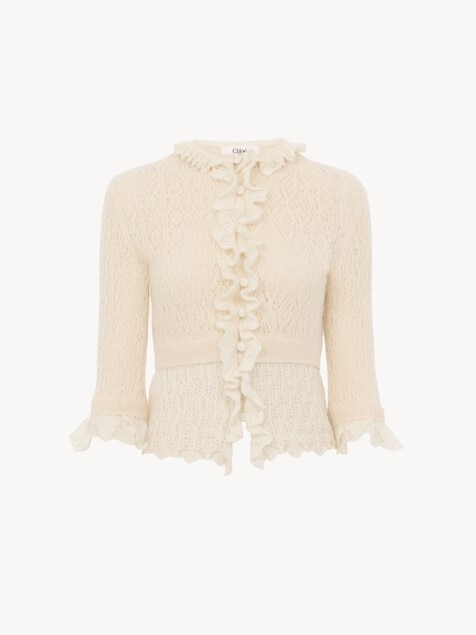 Cropped ruffle sweater in an alpaca wool & silk knit