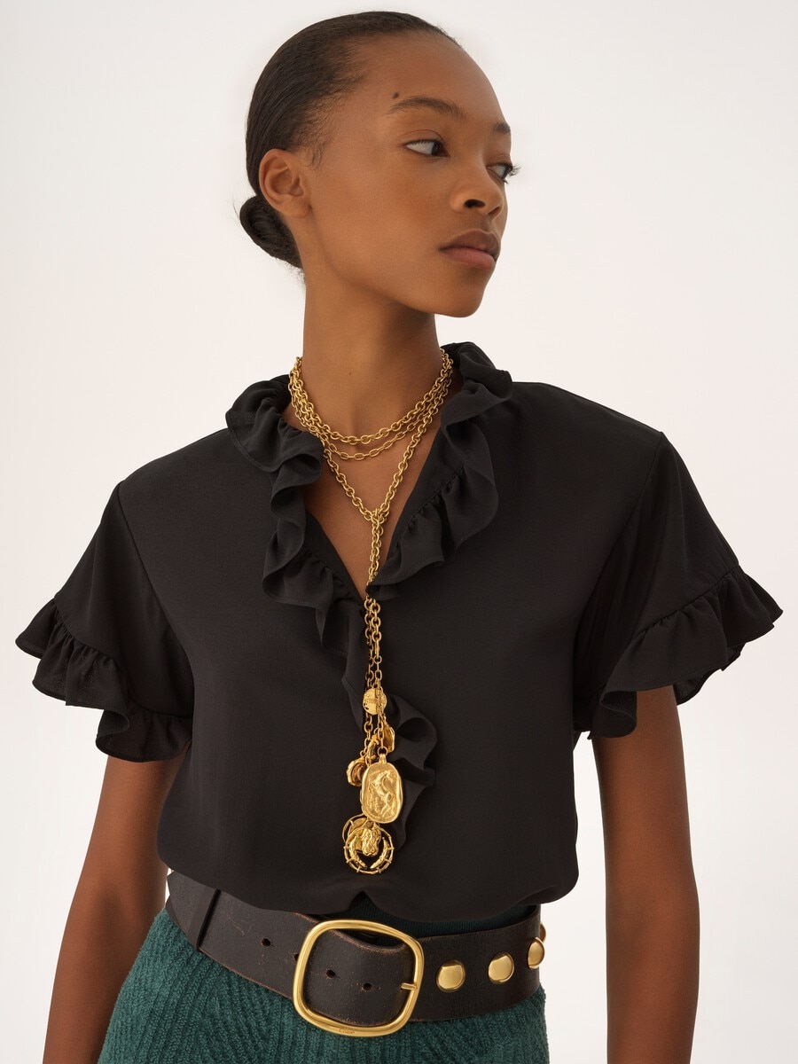 Short-sleeve ruffle top in cr&ecirc;pe de chine - 6