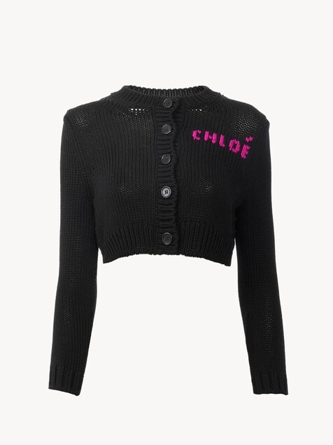 Cropped fitted logo cardigan in a cotton knit