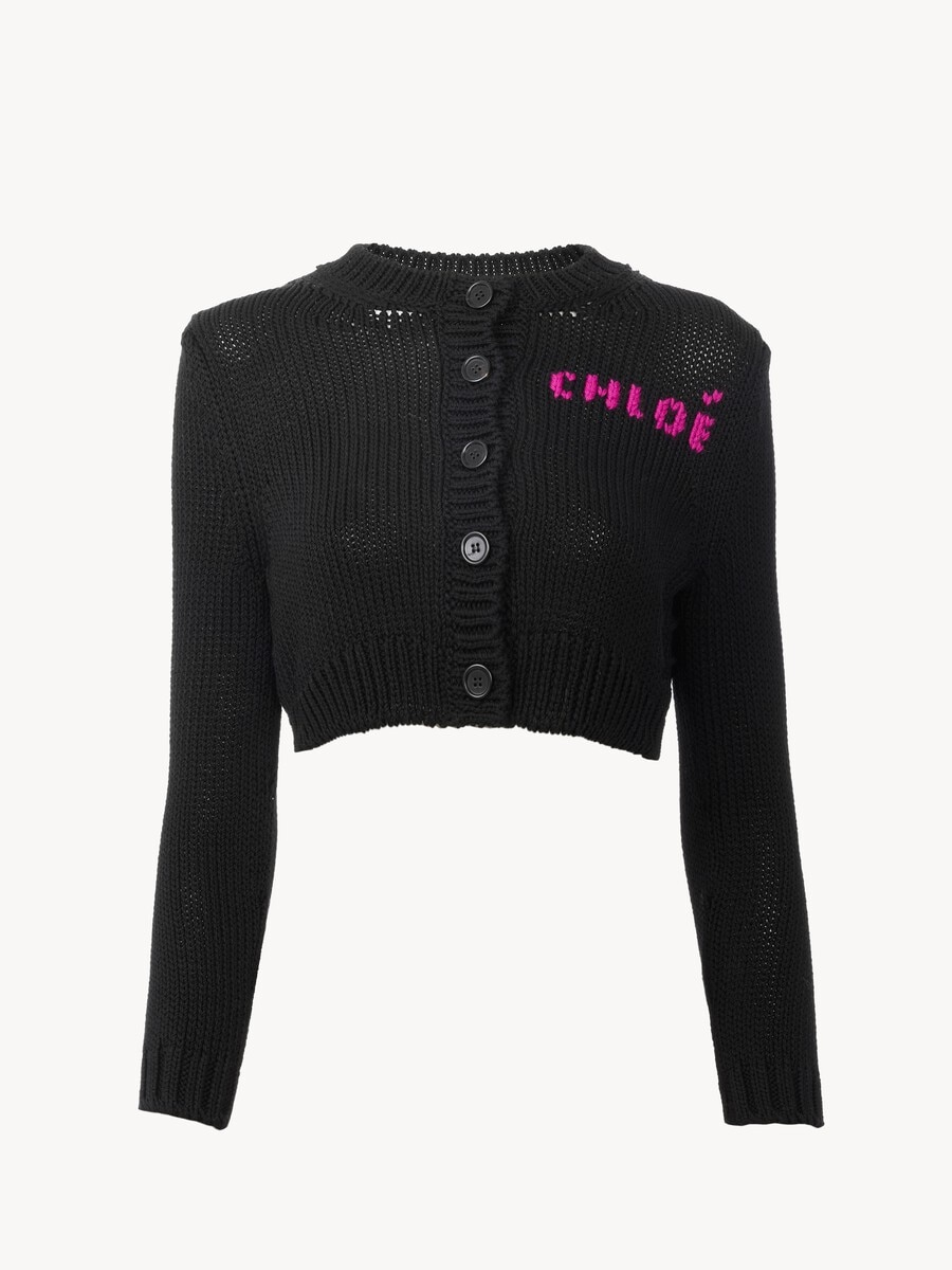 Cropped fitted logo cardigan in a cotton knit - 2