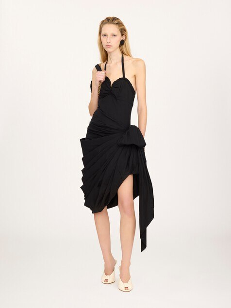 Wrapped halterneck dress in cotton poplin