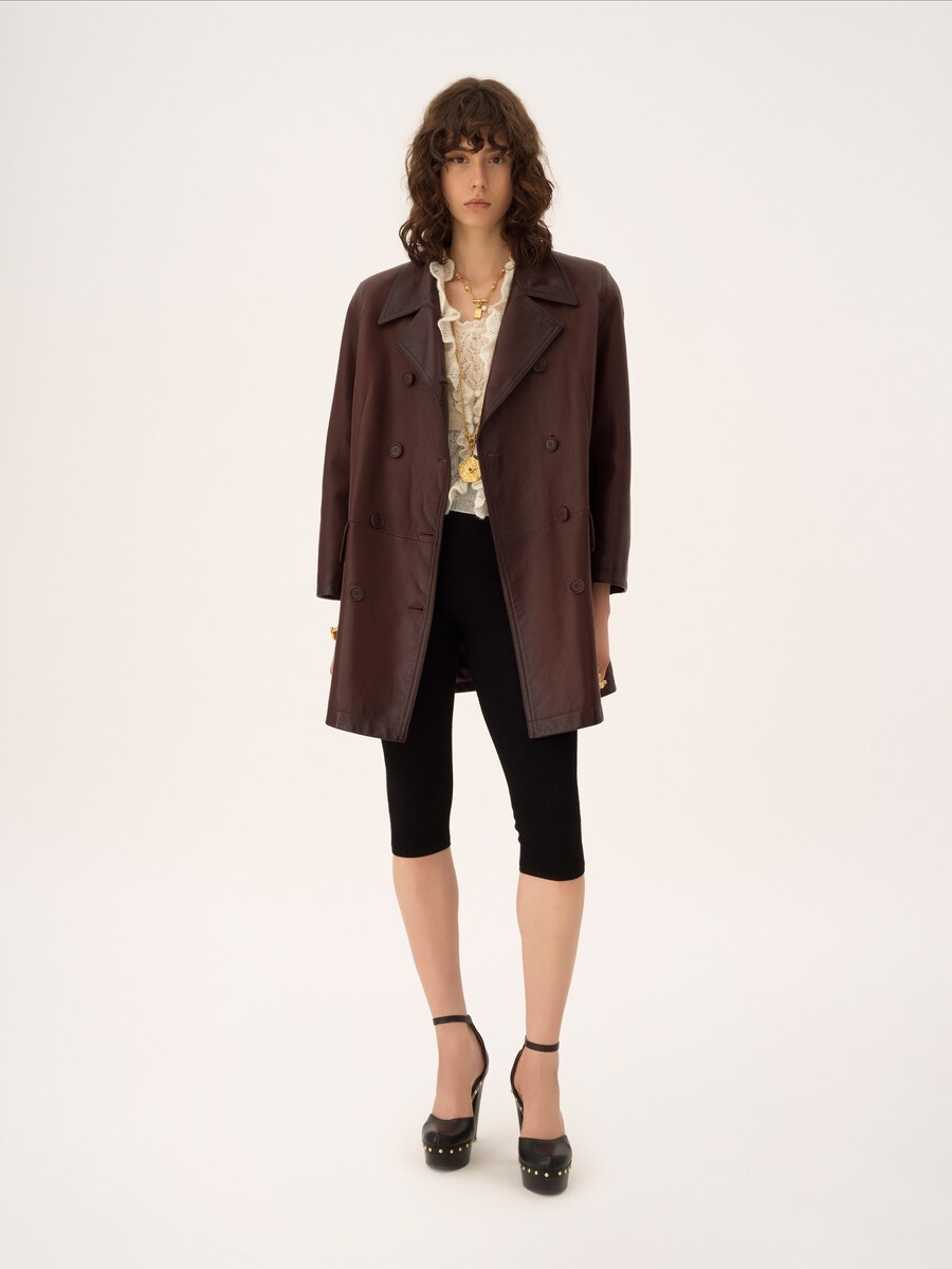 Double-breasted carcoat in leather - 3