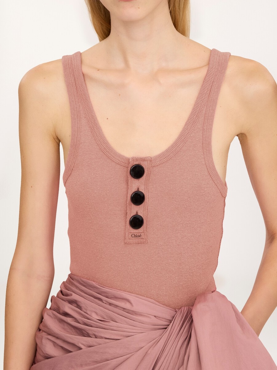Fitted Henley tank top in cotton jersey - 5