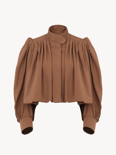 Chaqueta con fruncido globo de lino y algod&oacute;n - 1