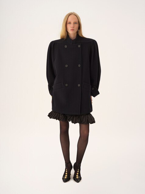 High-neck double-breasted coat in wool