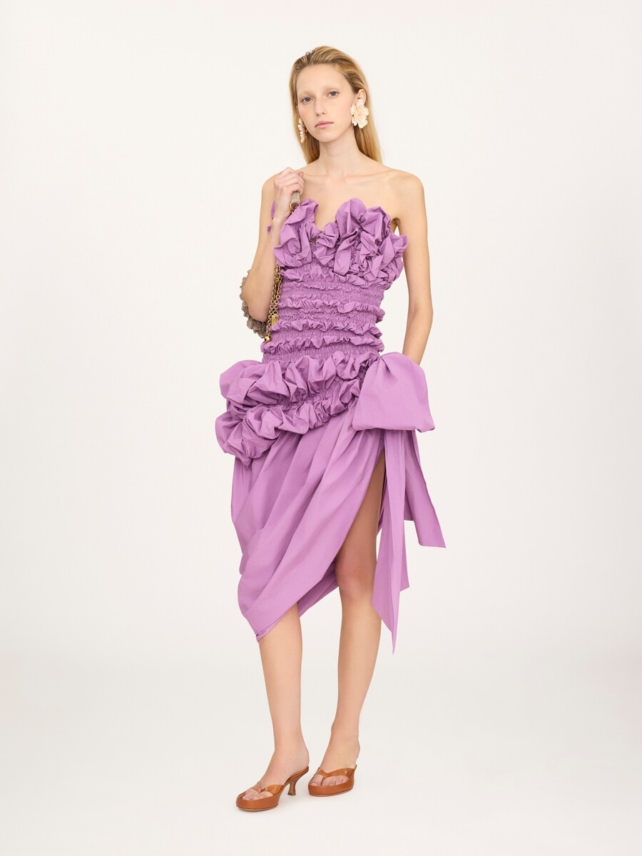 Ruched bustier midi dress in cotton poplin - 3