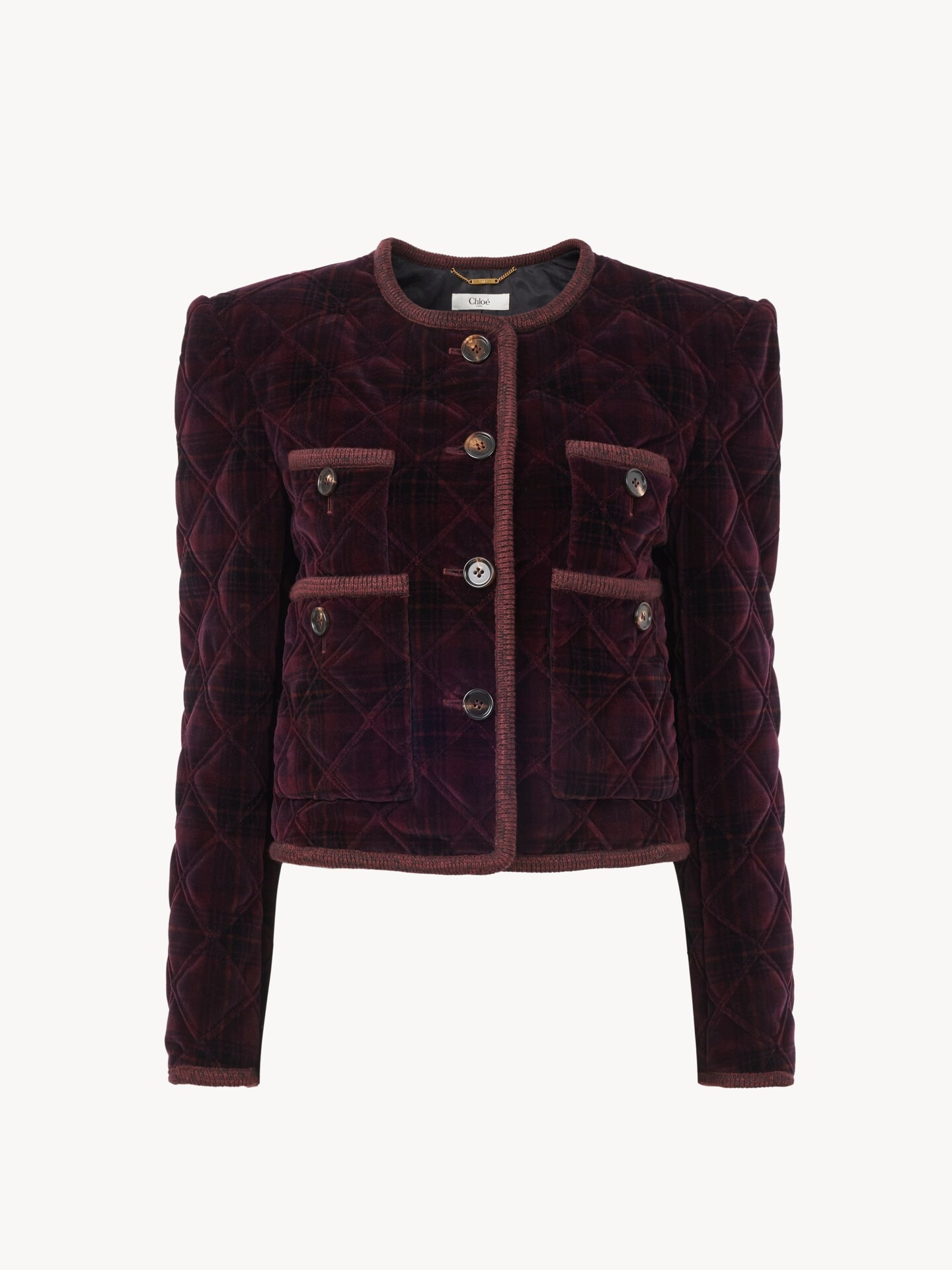 Boxy collarless jacket in check cotton - 2.0