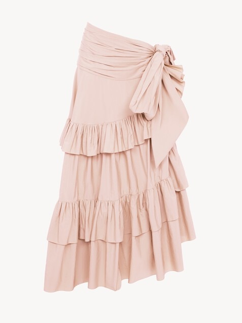 Ruffled long skirt in cotton poplin