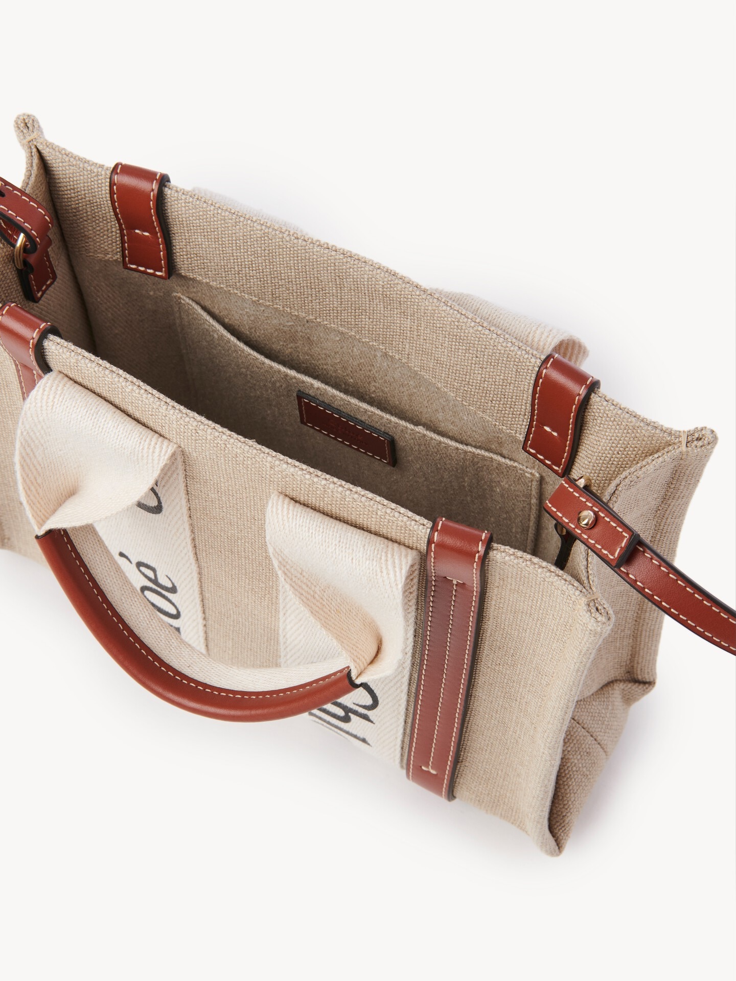 Small Woody tote bag in linen - 5.0