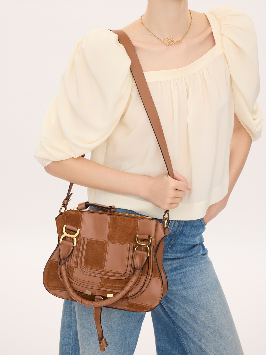 Bolso Marcie peque&ntilde;o de cuero granulado y ante - 3