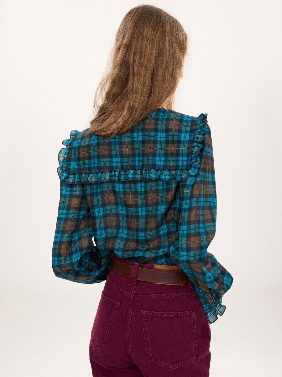 Ruffled lavalli&egrave;re blouse in check silk habotai - 4