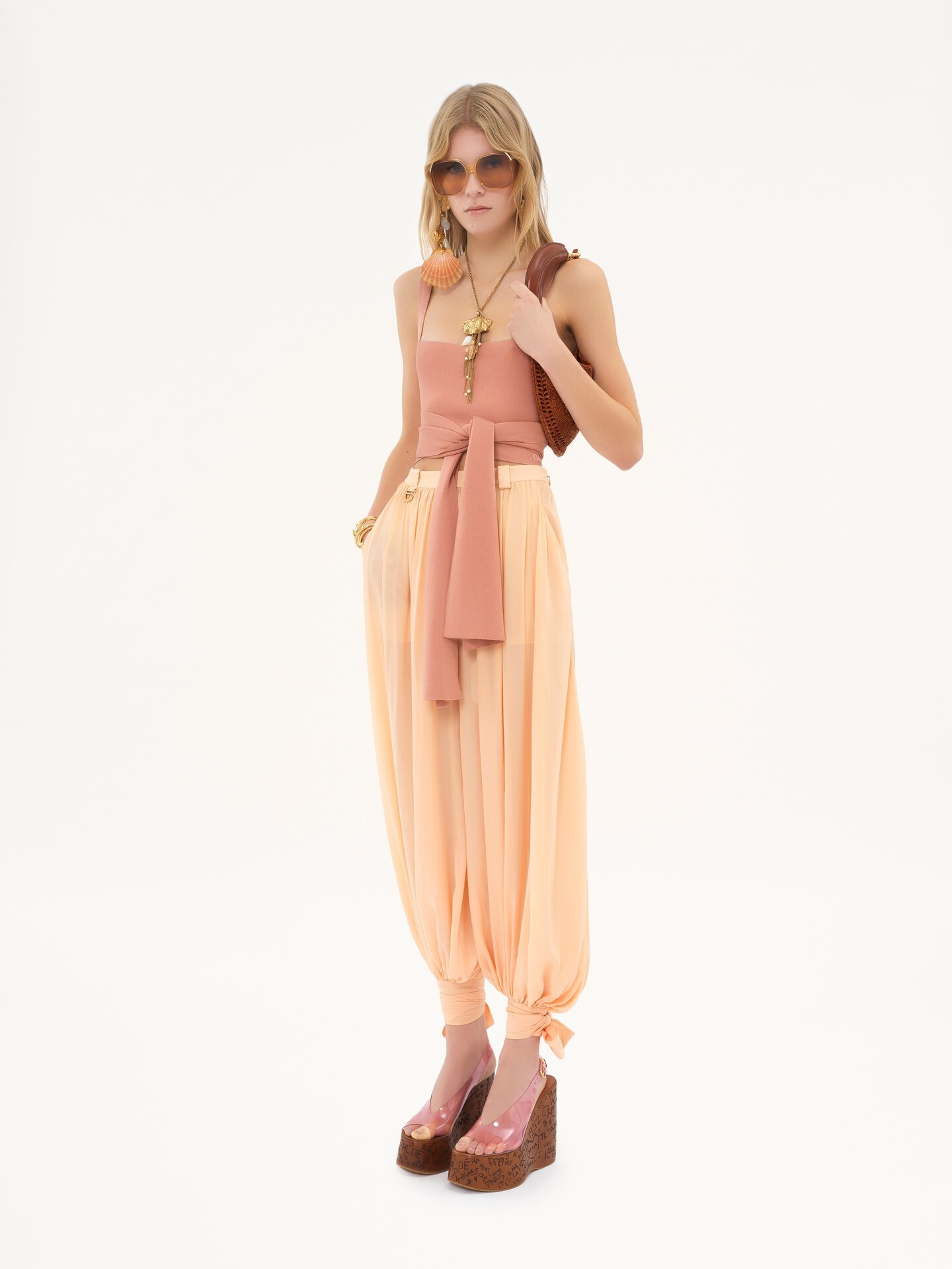 Fluid pleated pants in silk charmeuse - 1.0