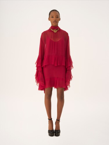 Ruffled mini dress in silk mousseline - 3
