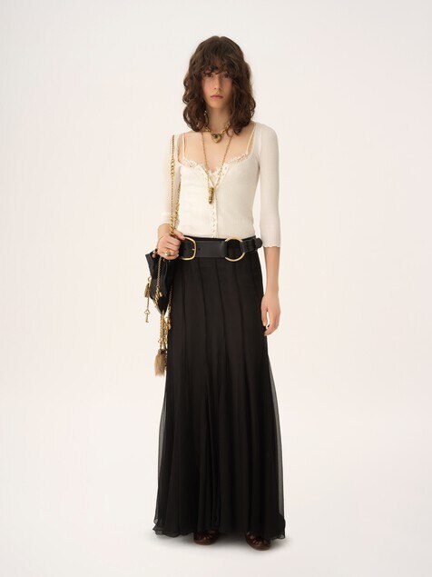 Fluid maxi skirt in silk mousseline 