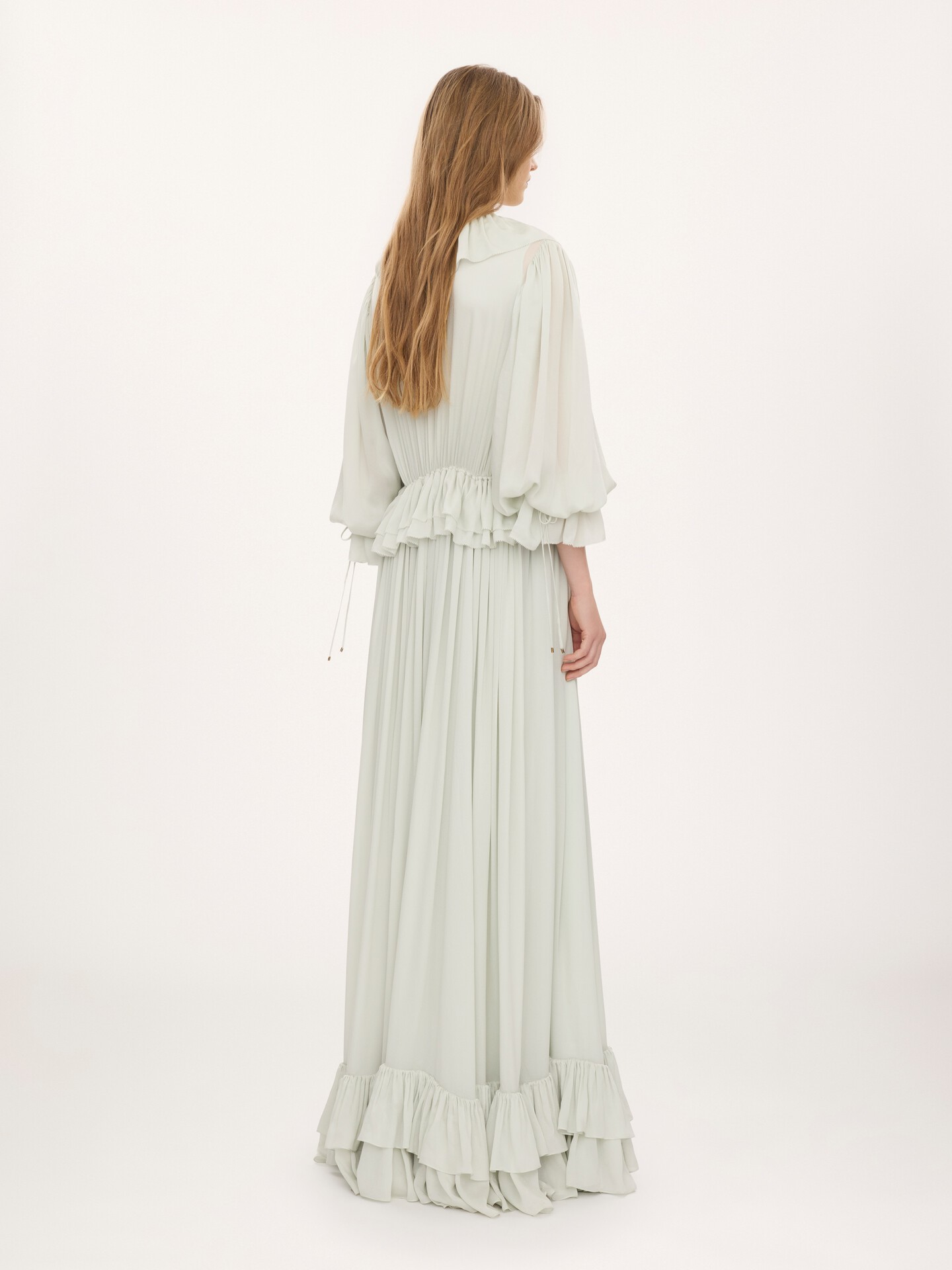 Gathered long dress in silk charmeuse - 4.0