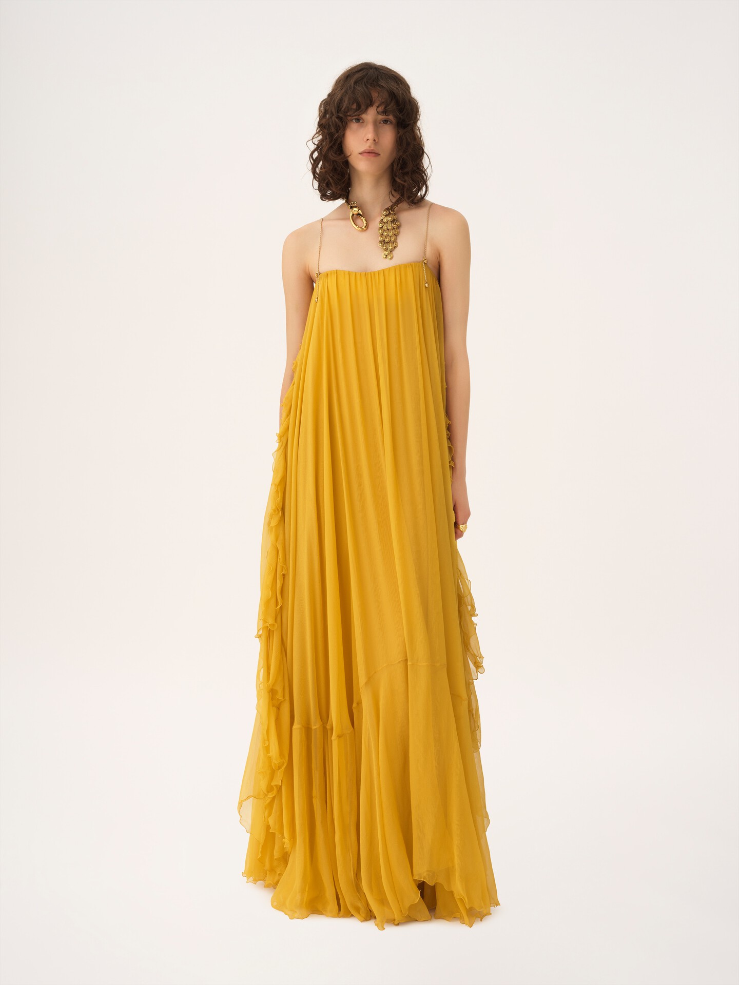 Sleeveless long dress in silk mousseline - 1.0