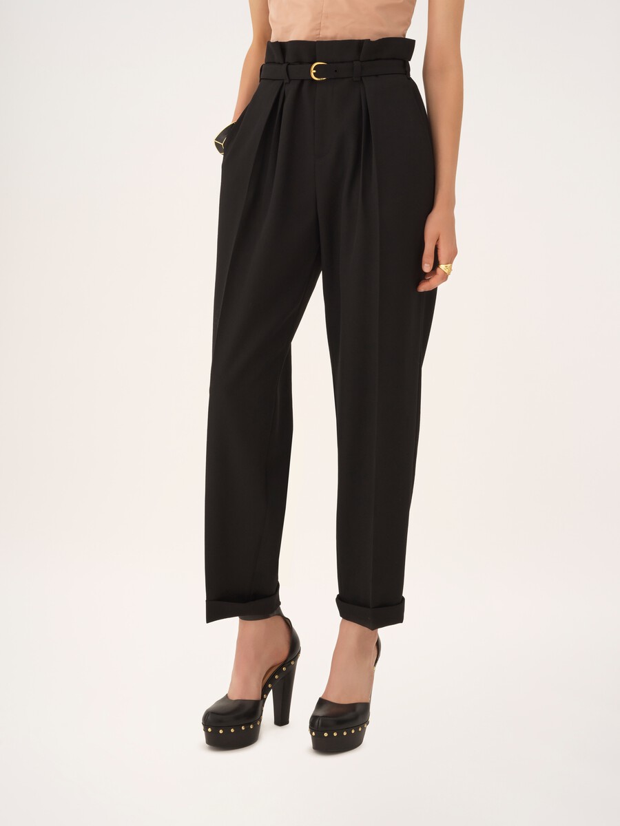 High-rise wide-leg pants in wool grain de poudre - 4