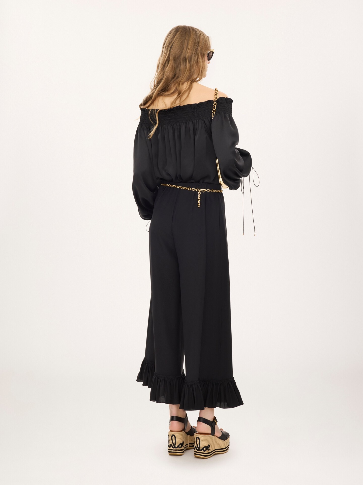 Off-the-shoulder top in washed silk satin - 4.0