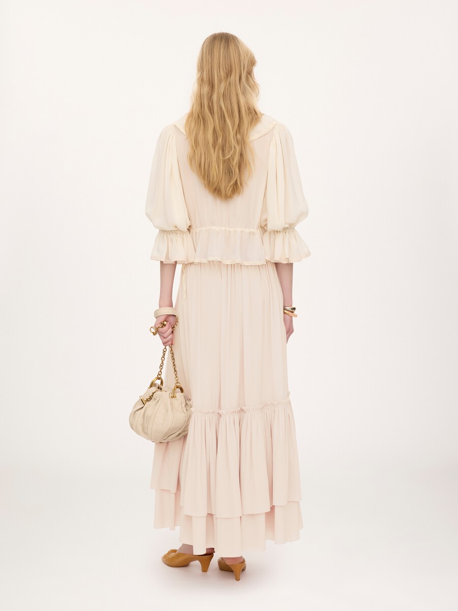 Ruffled long skirt in silk mousseline - 5