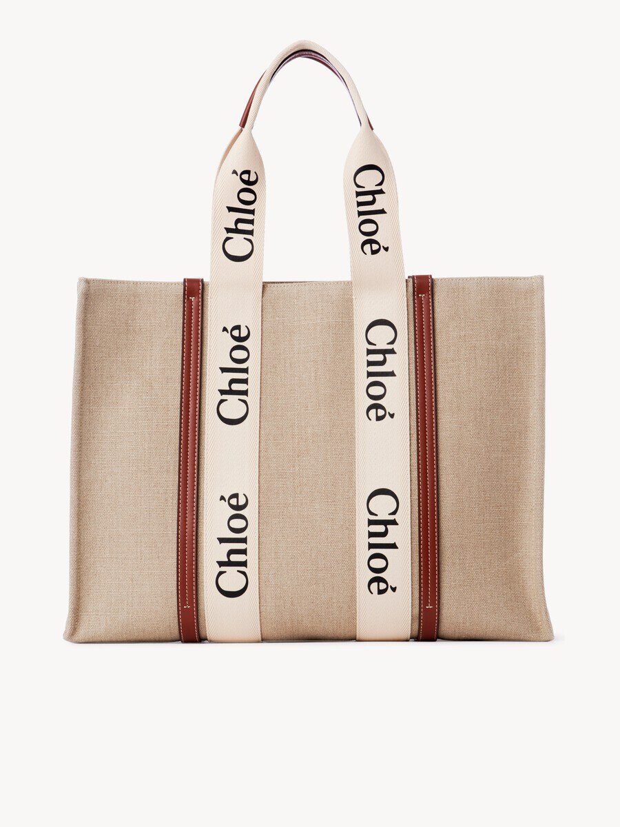 Large Woody tote bag in linen - 2