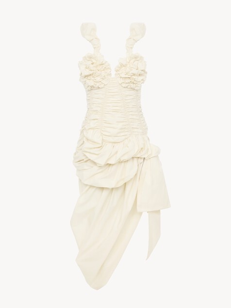 Ruched bustier midi dress in cotton poplin