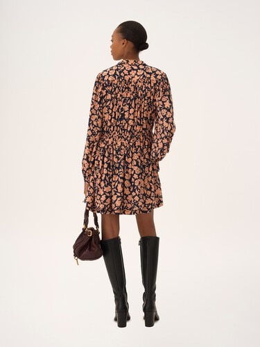 Gathered mini dress in cr&ecirc;pe de chine - 5